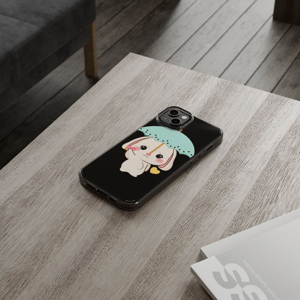 Kawaii Bunny Phone Case with Umbrella | Cute Clear Case