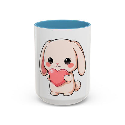Kawaii Bunny Accent Coffee Mug with Heart, 11oz or 15oz