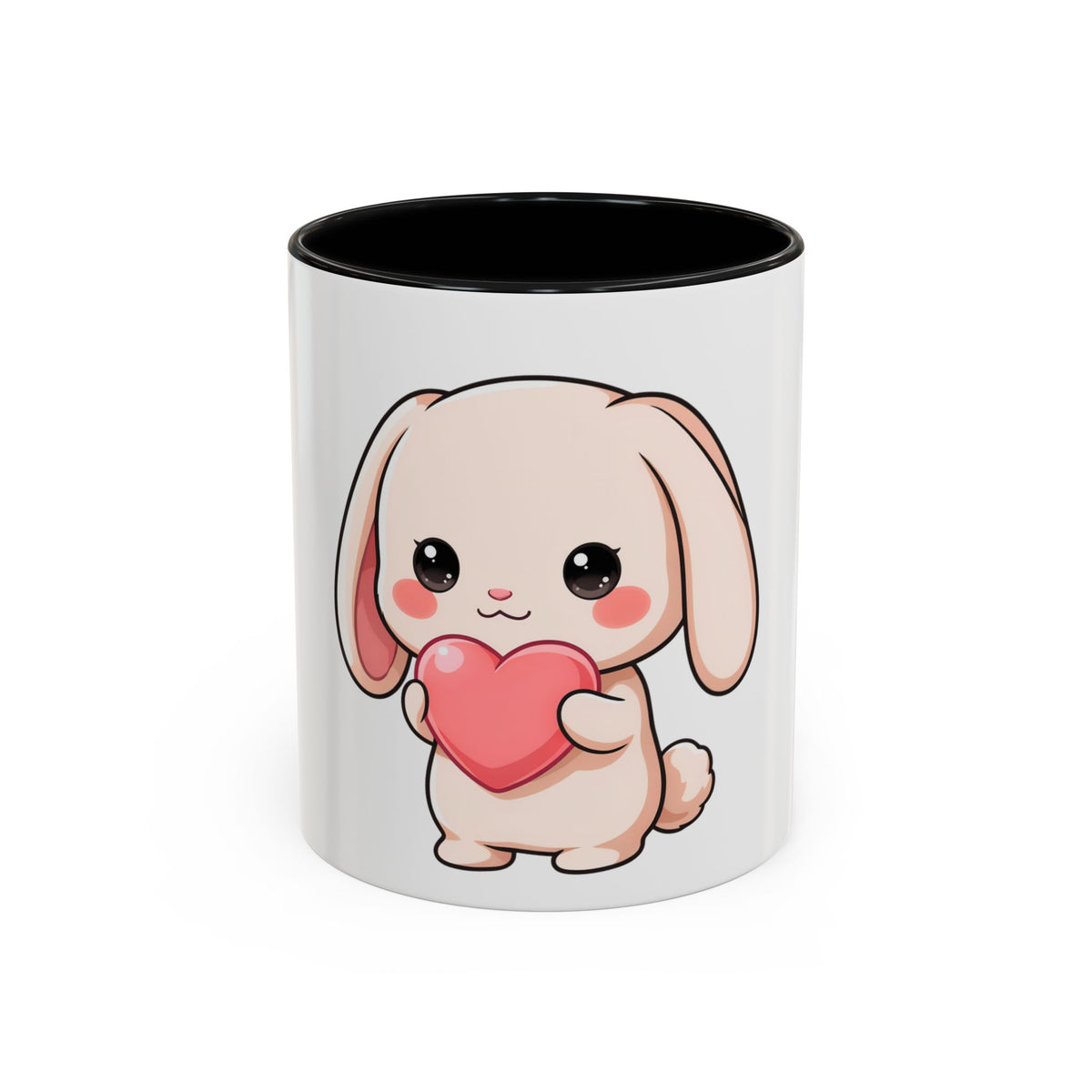 Kawaii Bunny Accent Coffee Mug with Heart, 11oz or 15oz
