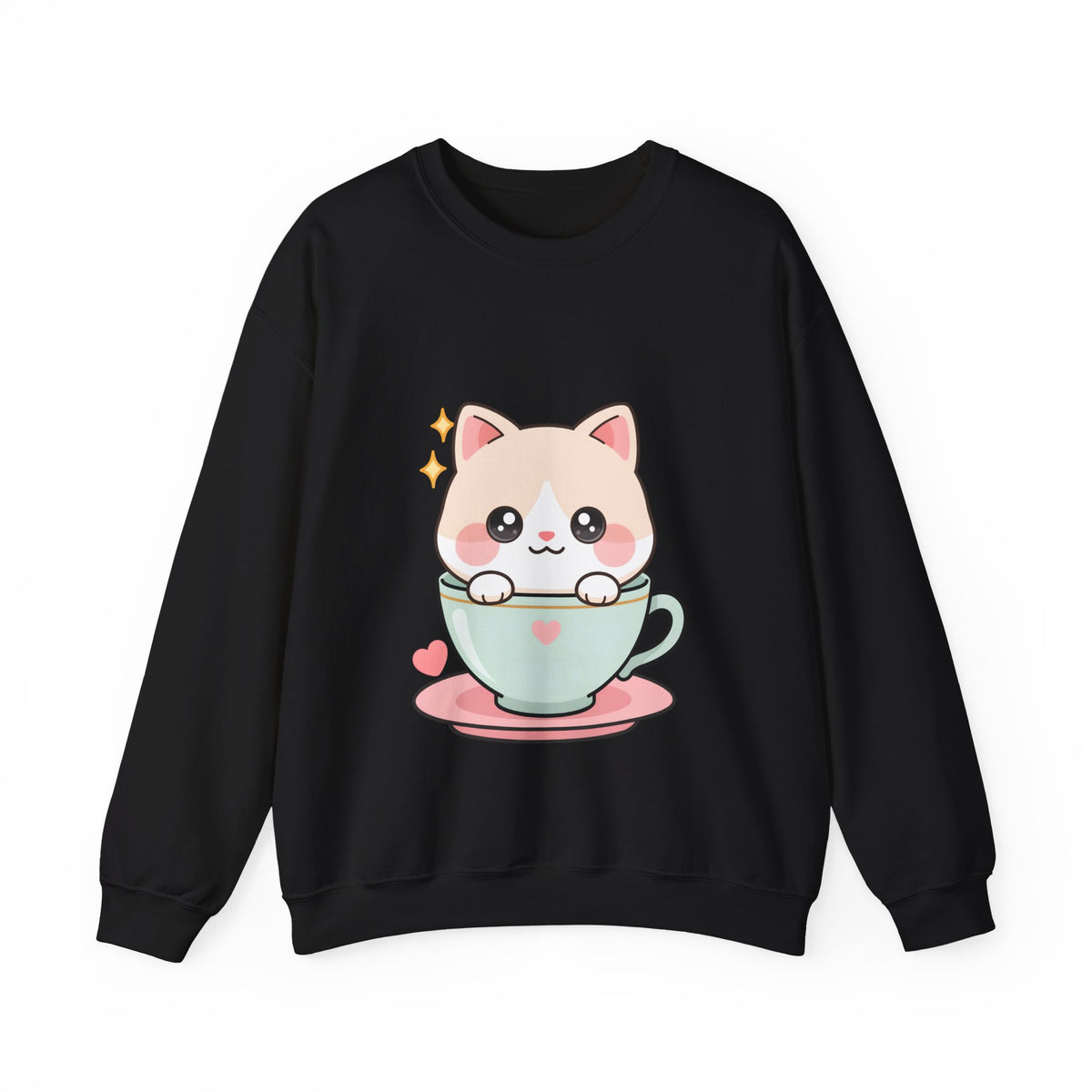 Kawaii Cat Sweatshirt, Cute Cat in Teacup Crewneck