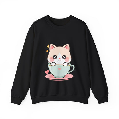 Kawaii Cat Sweatshirt, Cute Cat in Teacup Crewneck
