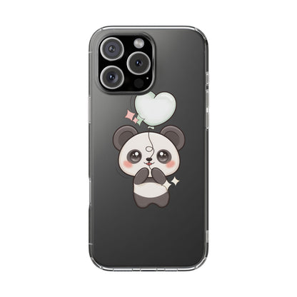 Kawaii Panda Clear Phone Case with Balloon