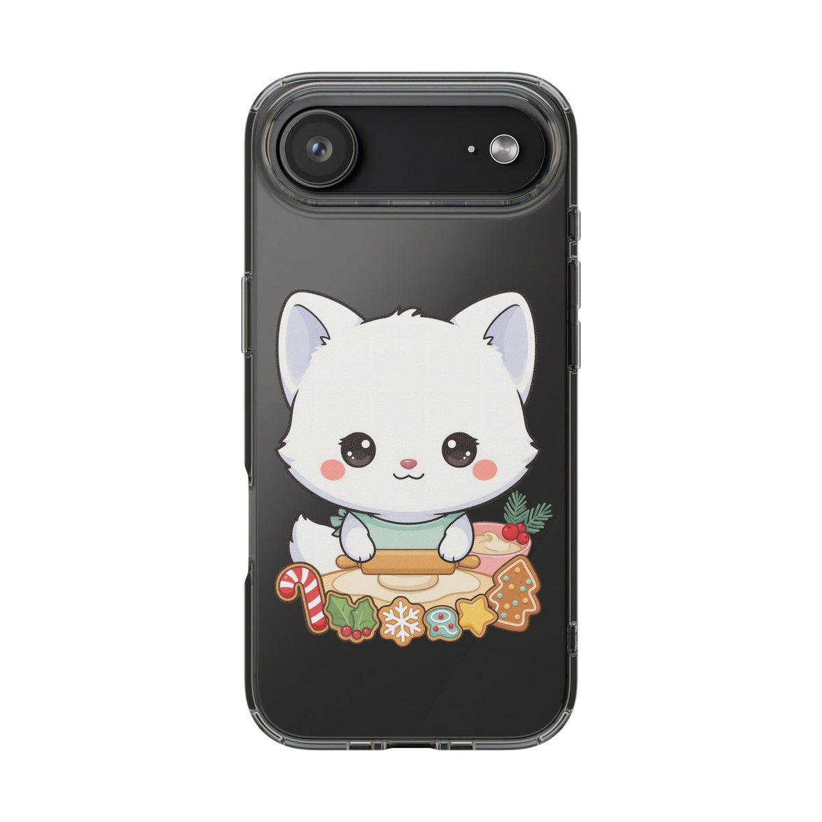 Christmas Fox Clear Phone Case, Kawaii Cookie Baker