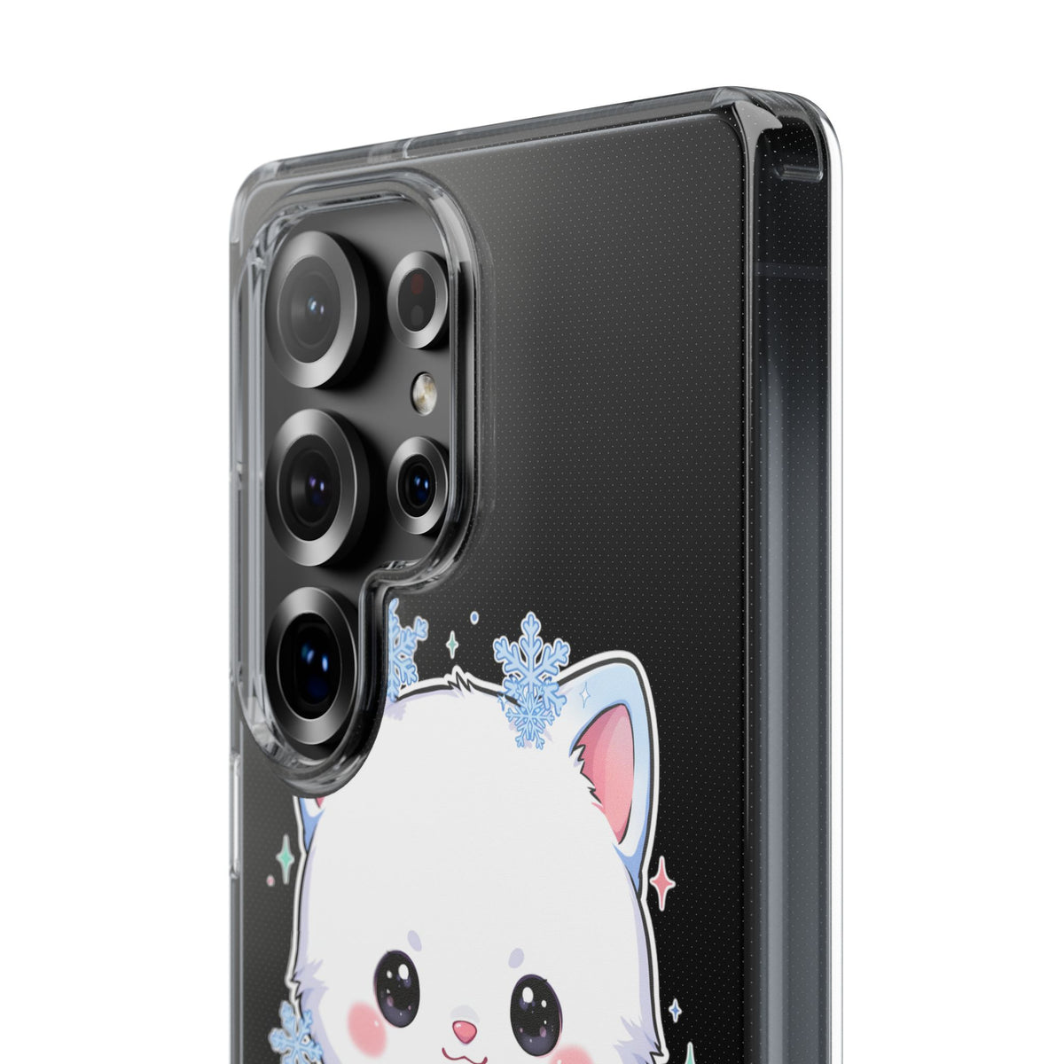 Kawaii Arctic Fox Phone Case, Cute Snowflake Clear Case