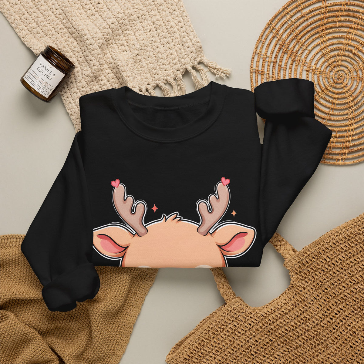Kawaii Reindeer Christmas Sweatshirt, Cute Gift Crewneck