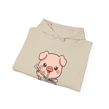 Kawaii Piglet Ramen Hoodie, Cute Noodle Lover Sweatshirt