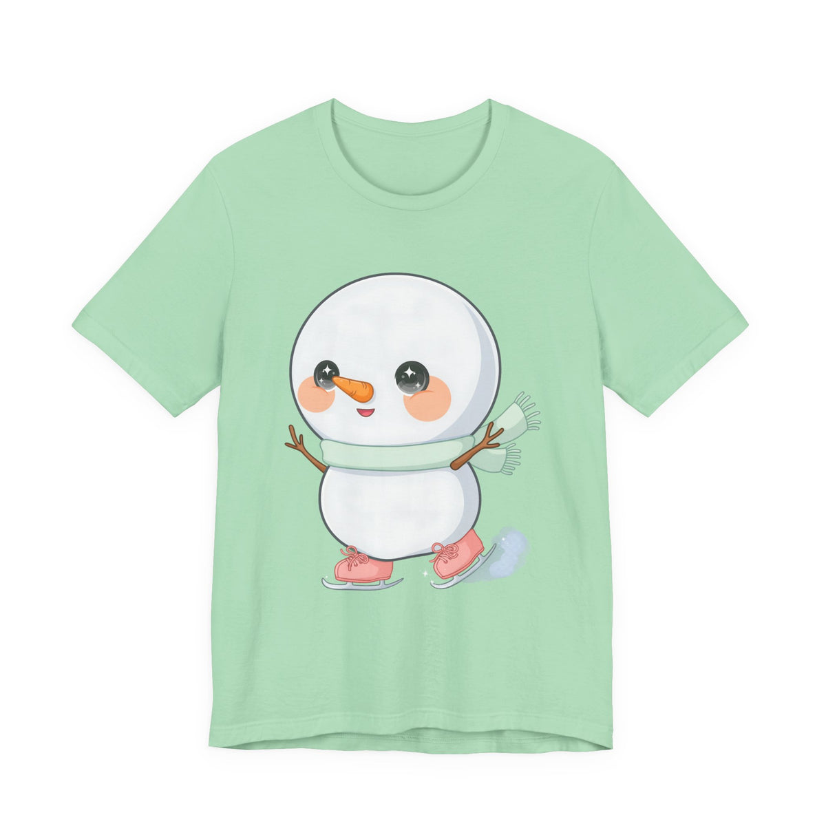 Cute Snowman T-Shirt, Kawaii Ice Skating Holiday Gift