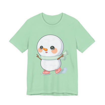 Cute Snowman T-Shirt, Kawaii Ice Skating Holiday Gift