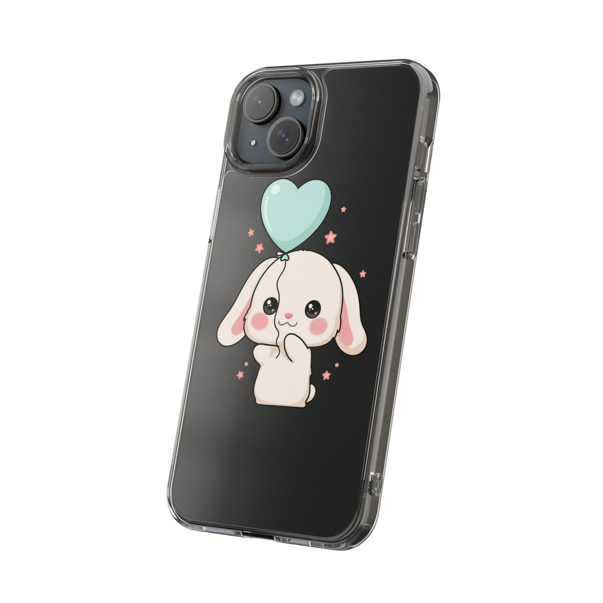 Kawaii Bunny Phone Case with Balloon, Clear Impact-Resistant