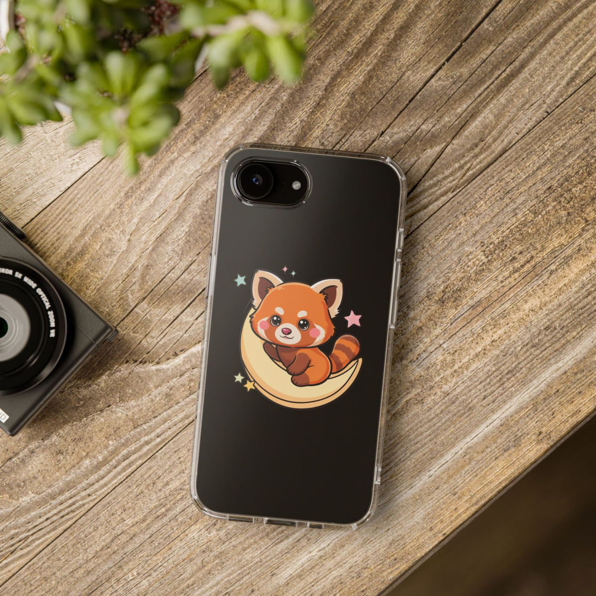Red Panda Phone Case, Kawaii Moon Companion
