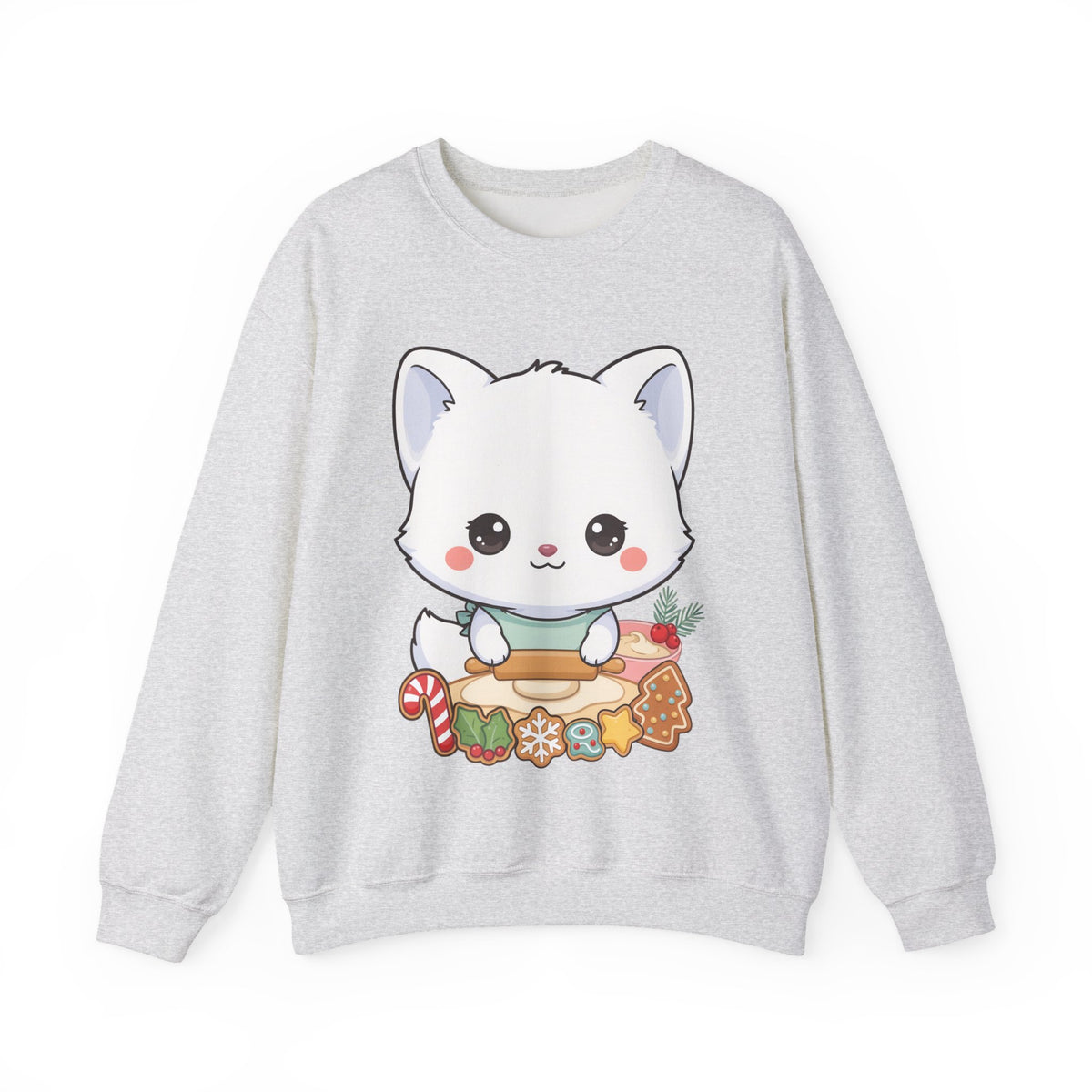 Christmas Cookie Fox Sweatshirt, Kawaii Arctic Fox Crewneck