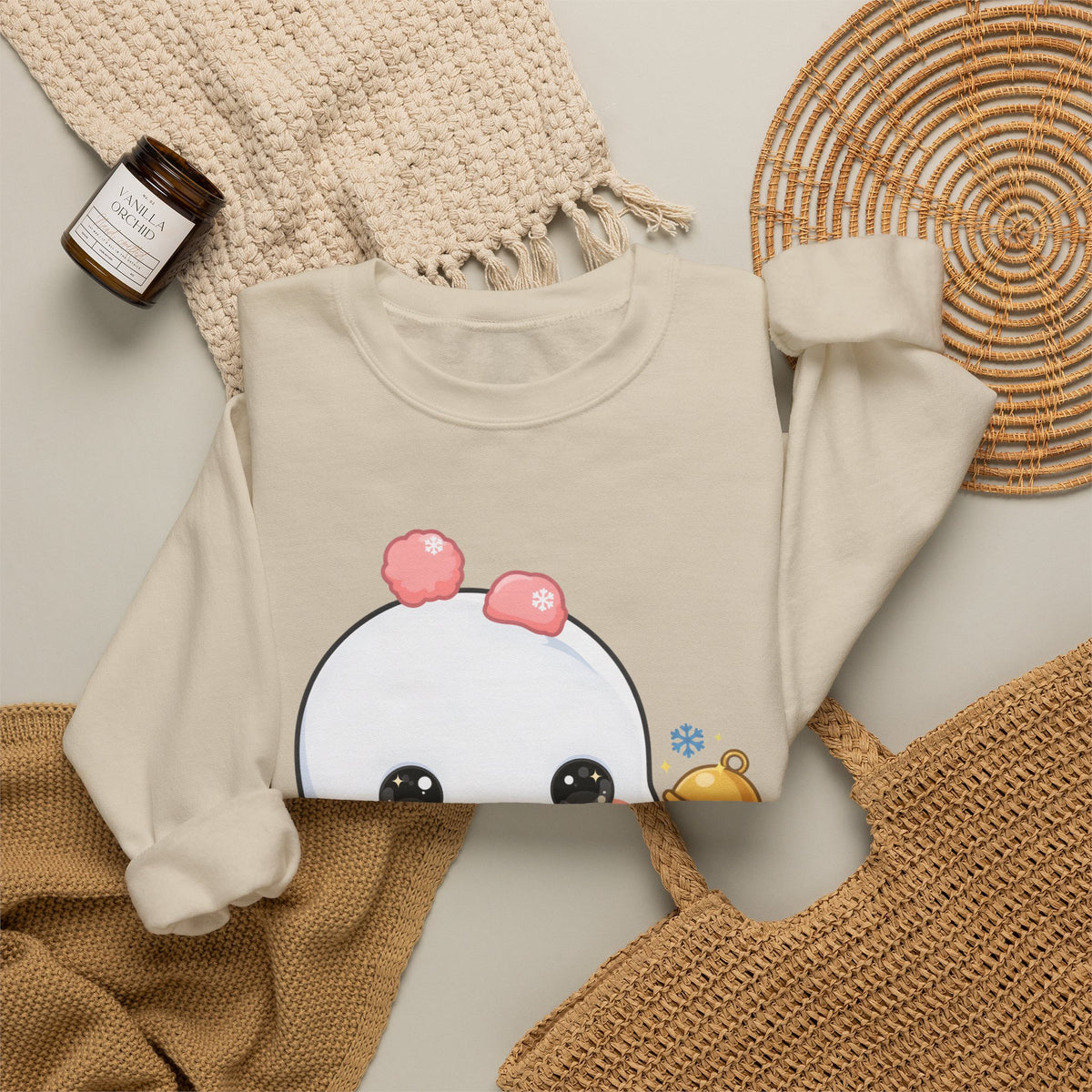 Kawaii Snowman Sweatshirt, Cute Winter Crewneck