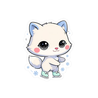 Kawaii Arctic Fox Ice Skating Kiss-Cut Sticker