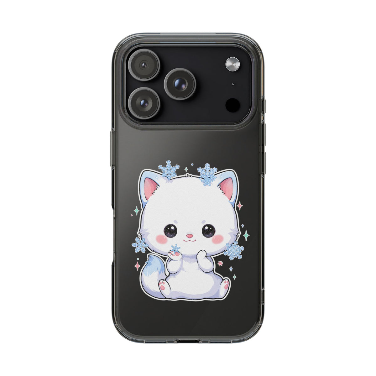 Kawaii Arctic Fox Phone Case, Cute Snowflake Clear Case