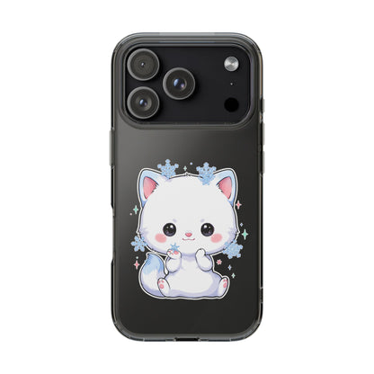 Kawaii Arctic Fox Phone Case, Cute Snowflake Clear Case