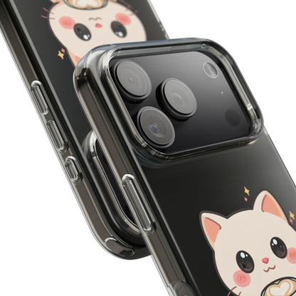 Kawaii Cat Latte Phone Case, Clear Impact-Resistant