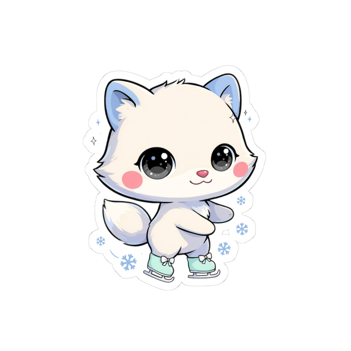 Kawaii Arctic Fox Ice Skating Kiss-Cut Sticker