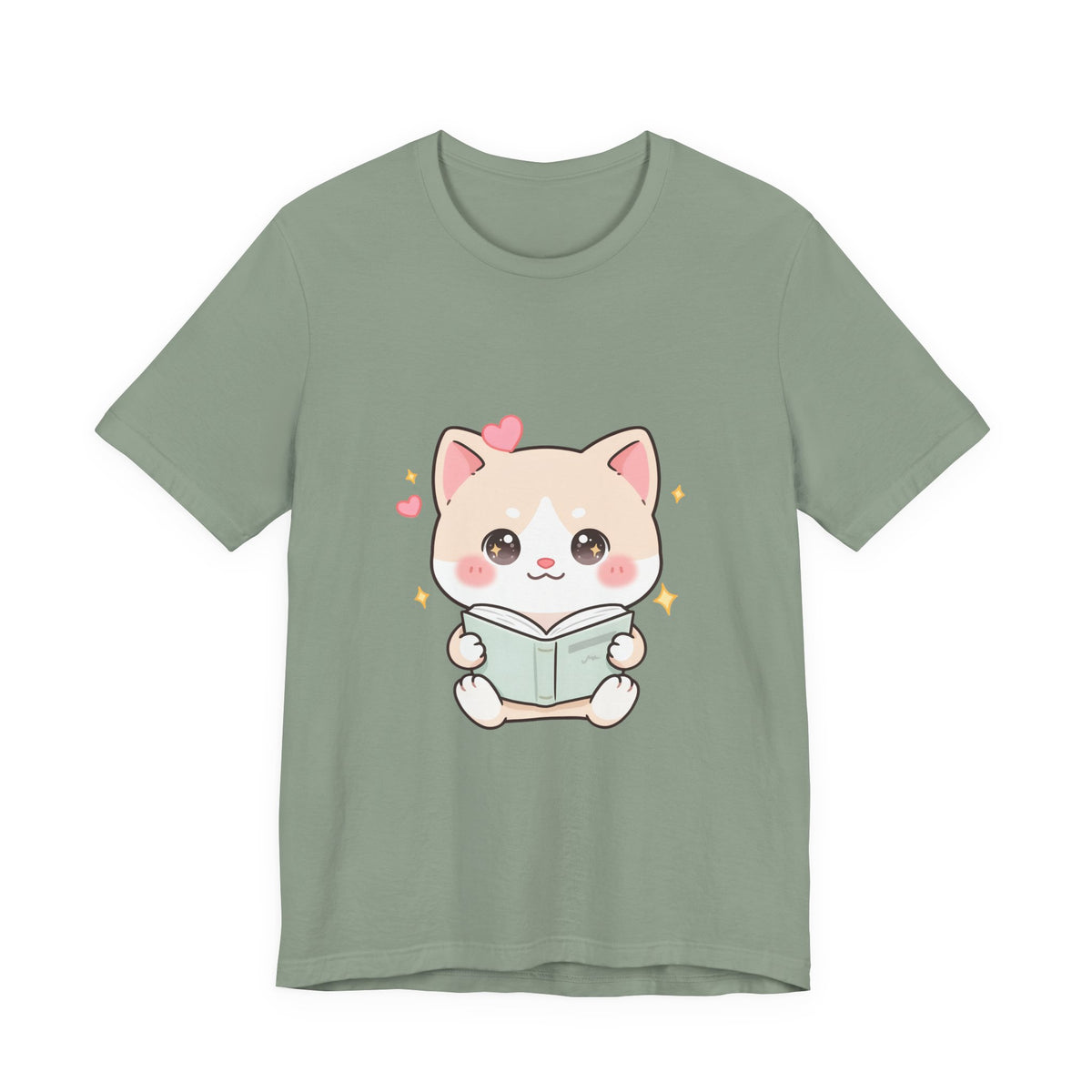 Kawaii Reading Cat T-Shirt for Book Lovers