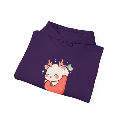 Kawaii Reindeer Hoodie, Cozy Christmas Stocking Sweatshirt