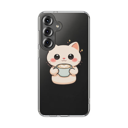 Kawaii Cat Latte Phone Case, Clear Impact-Resistant