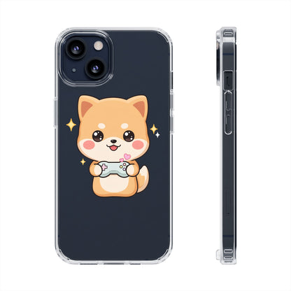 Kawaii Shiba Inu Gamer Phone Case, Clear Impact-Resistant