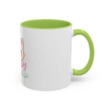 Kawaii Cat Moon Accent Coffee Mug, Cute Cat Lover Gift