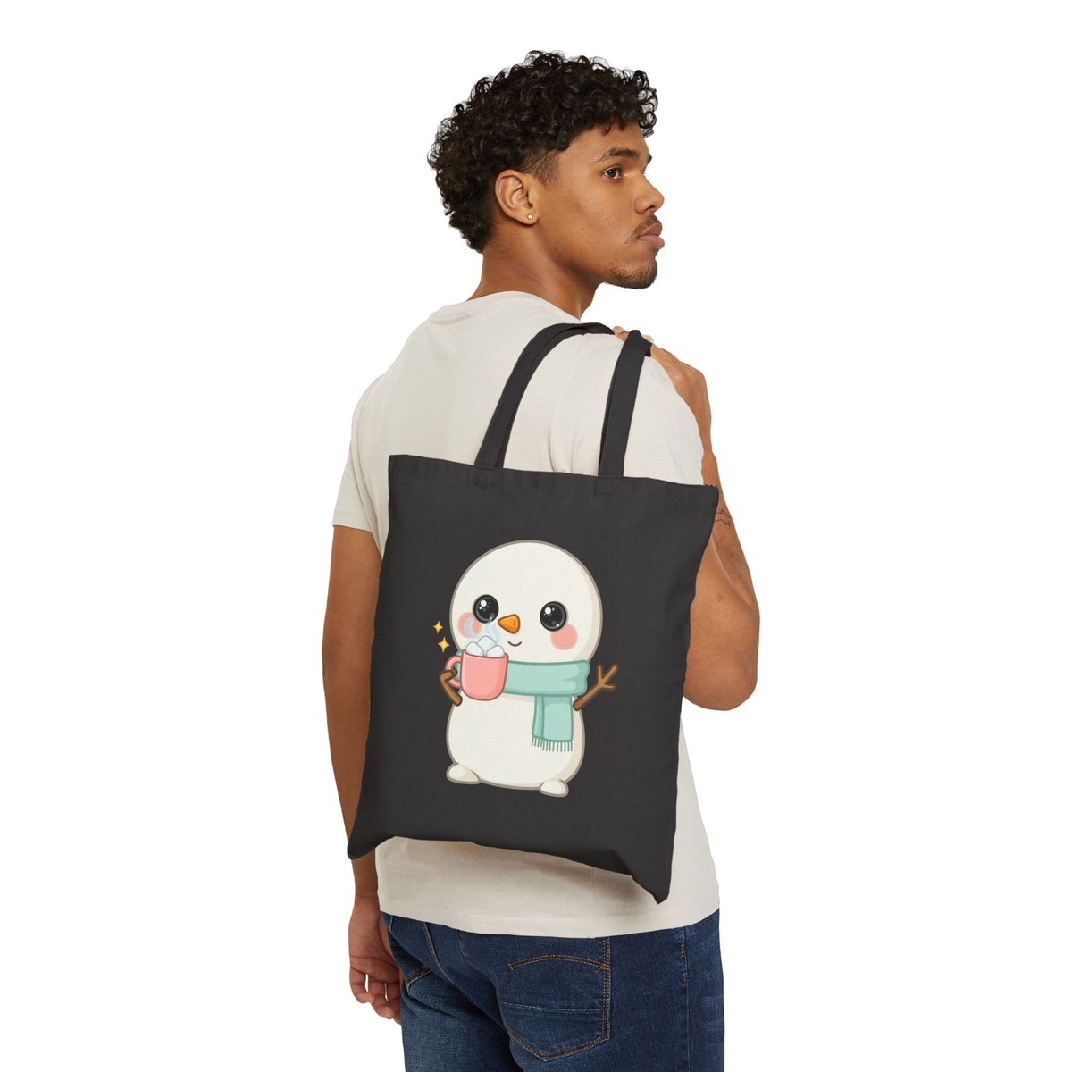 Kawaii Snowman Cotton Canvas Tote Bag for Cozy Winter Days
