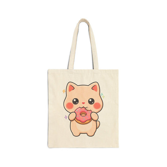 Kawaii Cat Donut Tote Bag – Sweet Chibi Cat Gift