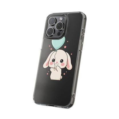 Kawaii Bunny Phone Case with Balloon, Clear Impact-Resistant