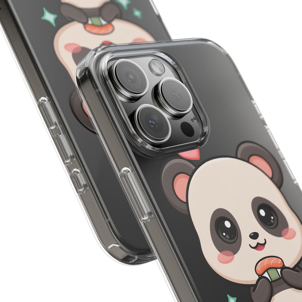 Kawaii Panda Sushi Phone Case, Clear Impact-Resistant Case