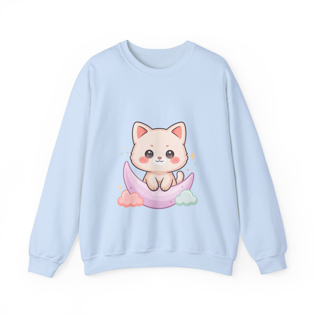 Kawaii Cat Sweatshirt, Cute Crescent Moon Kitten