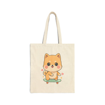 Kawaii Shiba Inu Tote Bag – Skateboard Puppy Canvas Bag