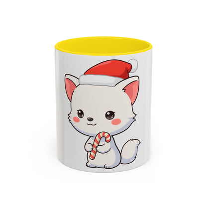 Kawaii Arctic Fox Christmas Mug, Cute Santa Fox Accent Coffee Mug