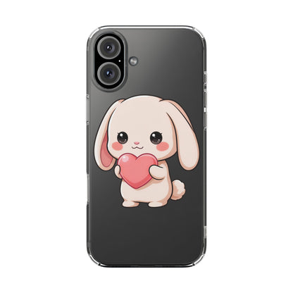 Kawaii Bunny Clear Phone Case with Heart