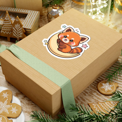 Red Panda Moon Sticker, Cute Kawaii Kiss-Cut Vinyl