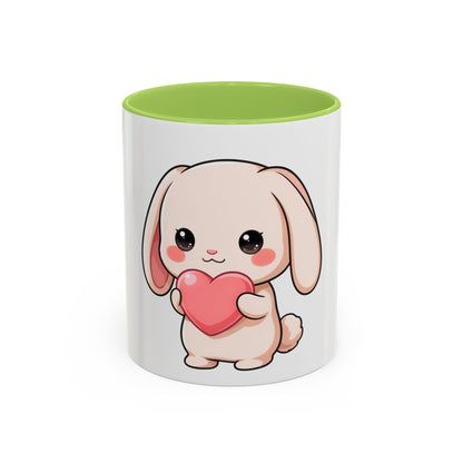 Kawaii Bunny Accent Coffee Mug with Heart, 11oz or 15oz