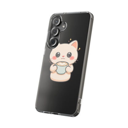 Kawaii Cat Latte Phone Case, Clear Impact-Resistant