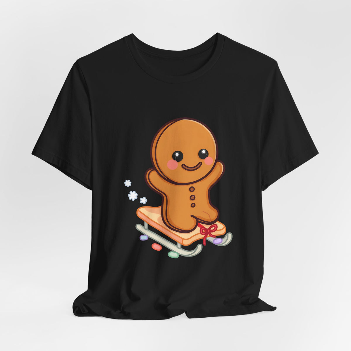 Gingerbread Man T-Shirt – Kawaii Holiday Sledding
