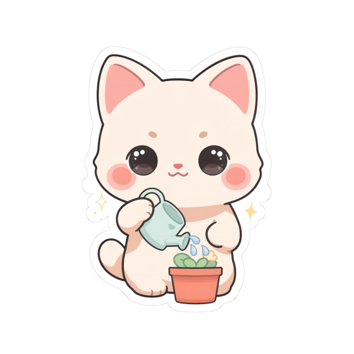 Kawaii Cat Plant Care Sticker for Journals and Laptops
