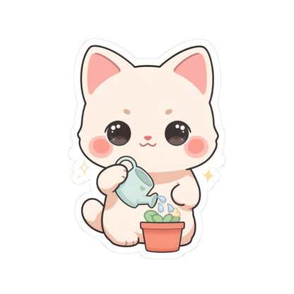 Kawaii Cat Plant Care Sticker for Journals and Laptops