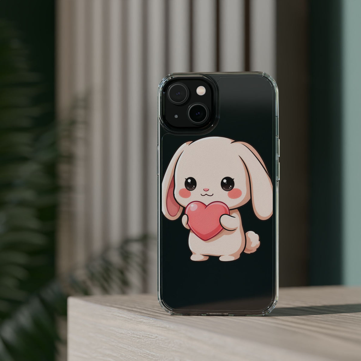 Kawaii Bunny Clear Phone Case with Heart