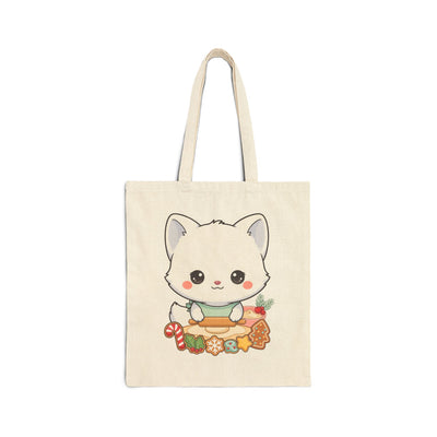 Kawaii Arctic Fox Christmas Tote Bag for Cookie Bakers