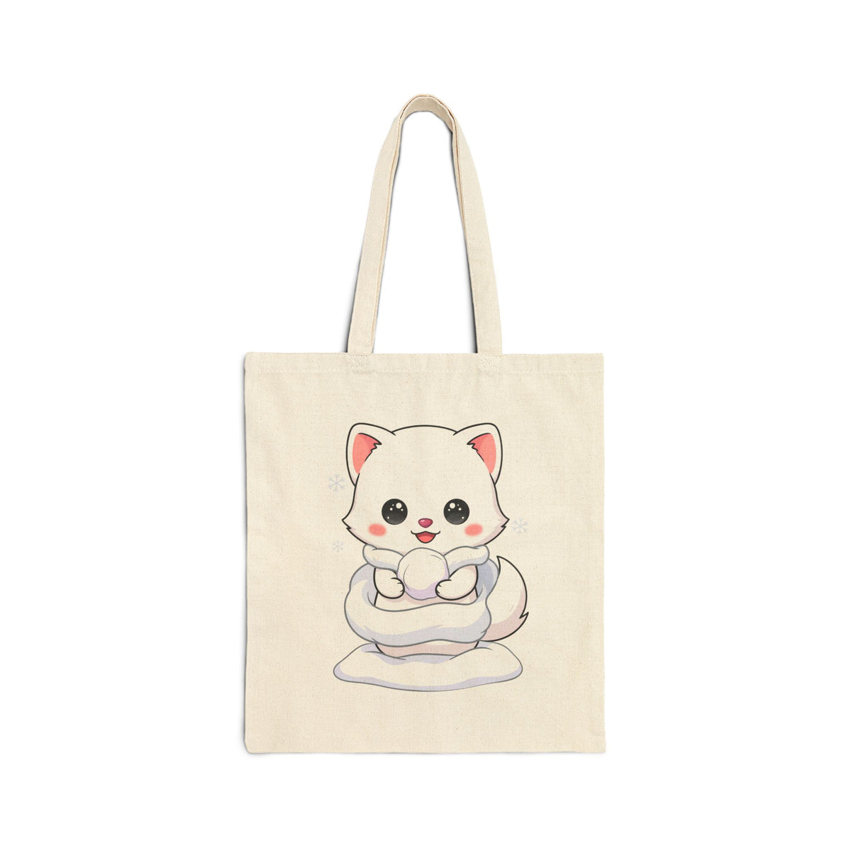 Kawaii Arctic Fox Cotton Canvas Tote Bag for Snowy Days