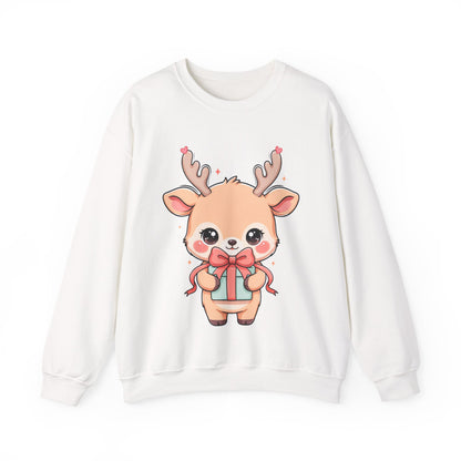 Kawaii Reindeer Christmas Sweatshirt, Cute Gift Crewneck