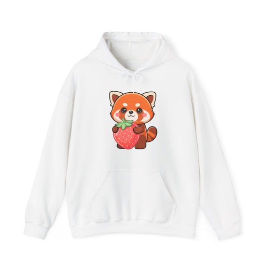 Kawaii Red Panda Hoodie, Strawberry Hug Unisex Sweatshirt