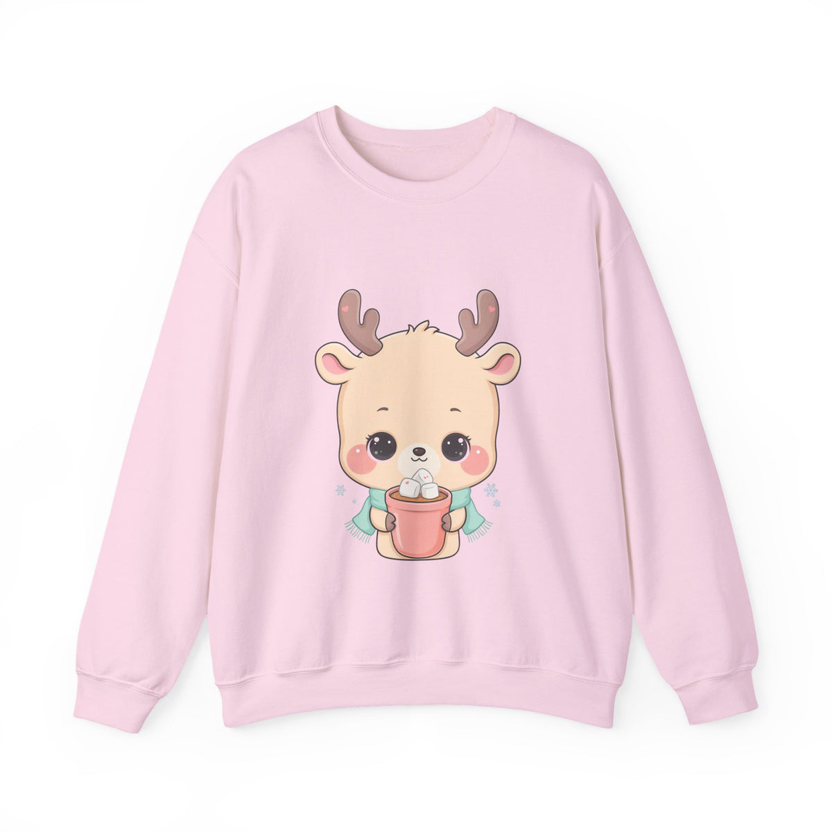 Kawaii Reindeer Sweatshirt, Cute Hot Cocoa Holiday Crewneck