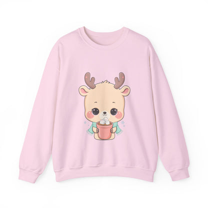 Kawaii Reindeer Sweatshirt, Cute Hot Cocoa Holiday Crewneck