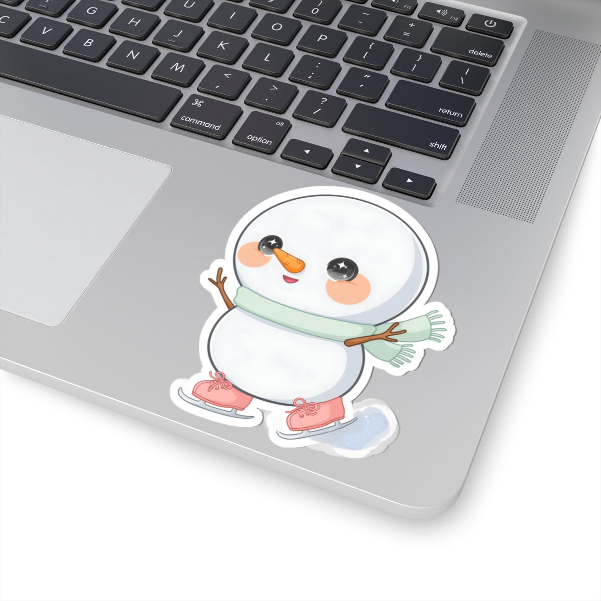 Kawaii Snowman Sticker, Cute Ice Skating Winter Decor