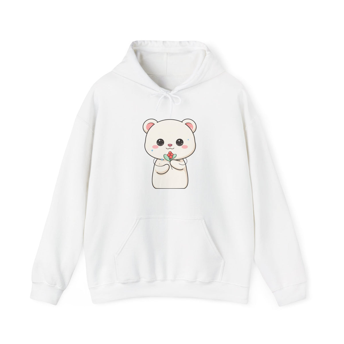Kawaii Polar Bear Christmas Hoodie with Mistletoe