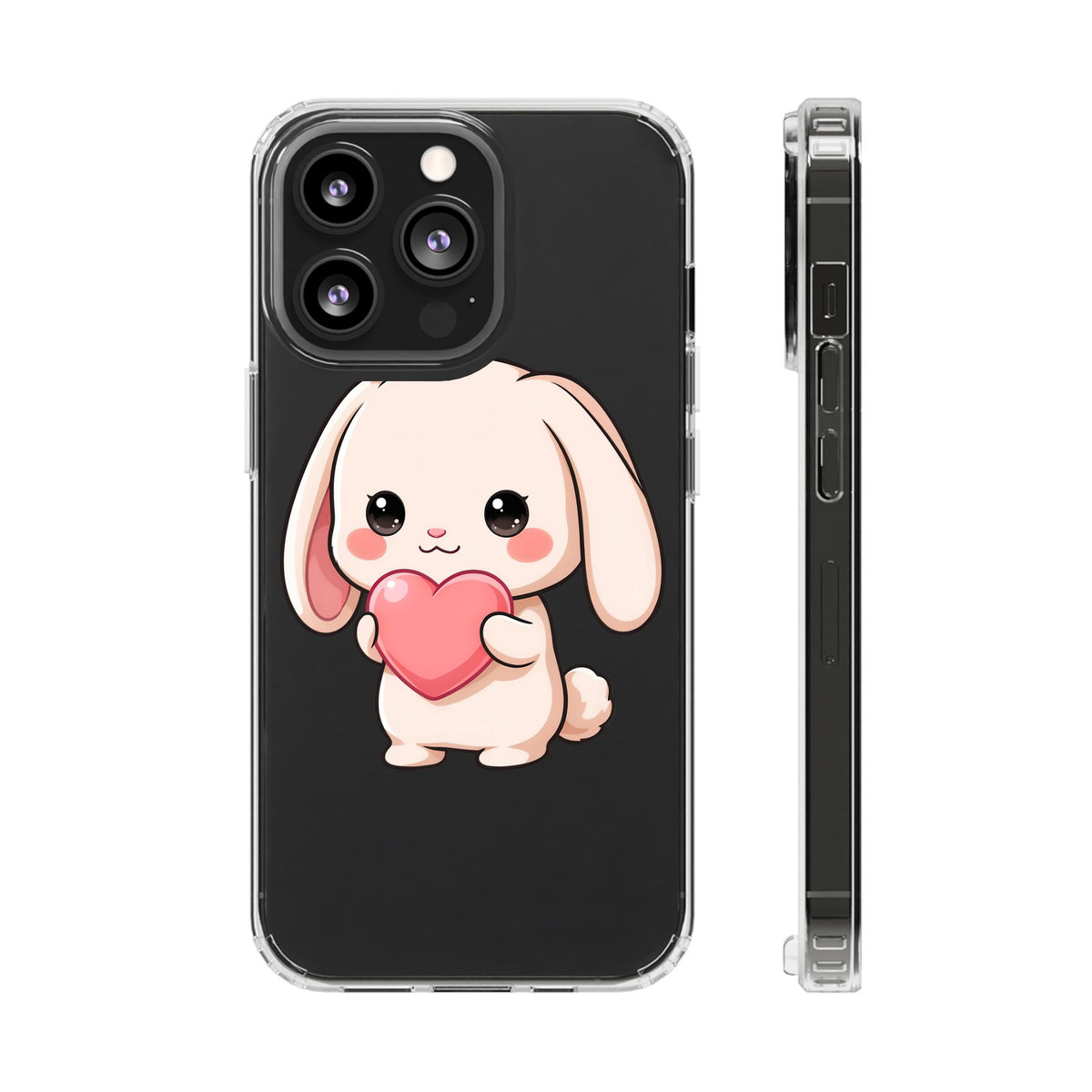 Kawaii Bunny Clear Phone Case with Heart